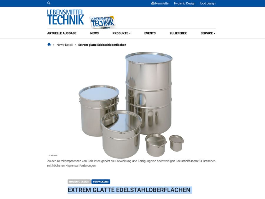 BOLZ INTEC in der Lebensmitteltechnik zum OGF-Verfahren